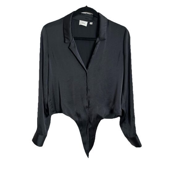 Wilfred Tops - Aritzia Wilfred Tie-Front Blouse Womens Small Black Cupro Satin Long Sleeve Crop